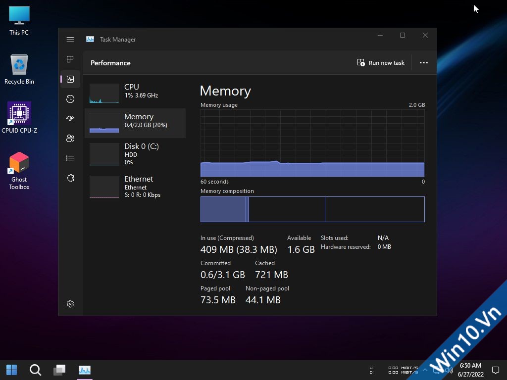 Memory usage 2GB Windows 11 Lite Ghost Spectre