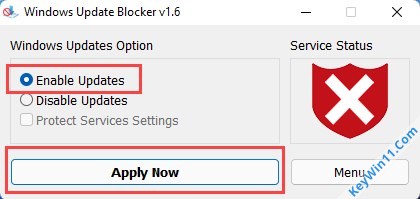 Bật Windows update bằng Update Blocker
