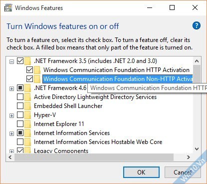 Kích hoạt .Net Framework 3.5 trên Windows 10
