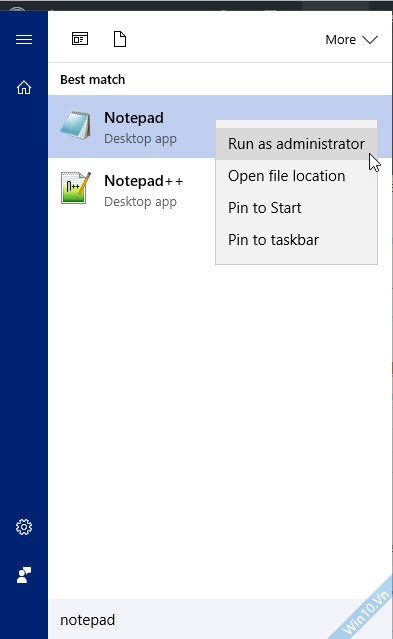 notepad run as administrator