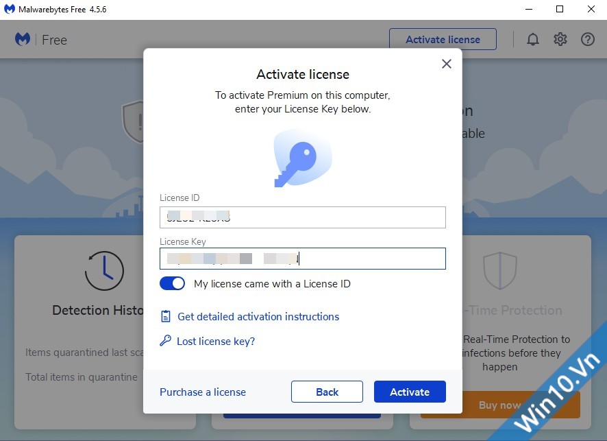 License ID & License Key Malwarebytes