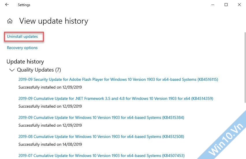 Uninstall Updates Windows 10