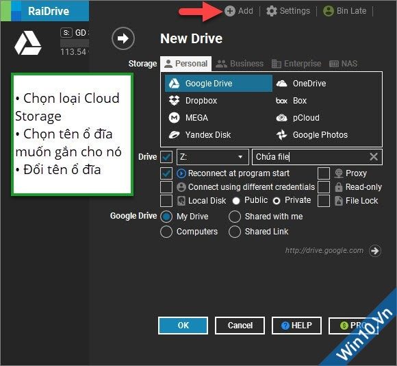 Cách thêm Cloud Storage (Google Drive, OneDrive, v... v...) vào RaiDrive