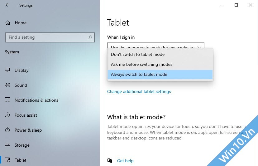 Tablet mode Windows 10