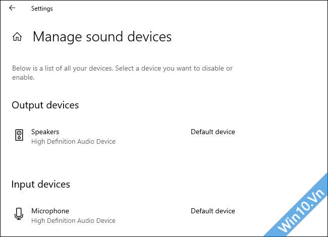 Cài đặt thiết bị âm thanh Windows 10