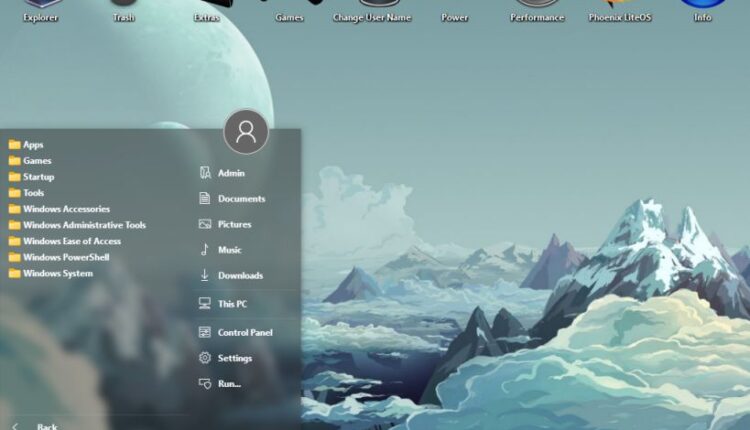 Start menu Phoenix LiteOS 10 Pro Gamer 32bit