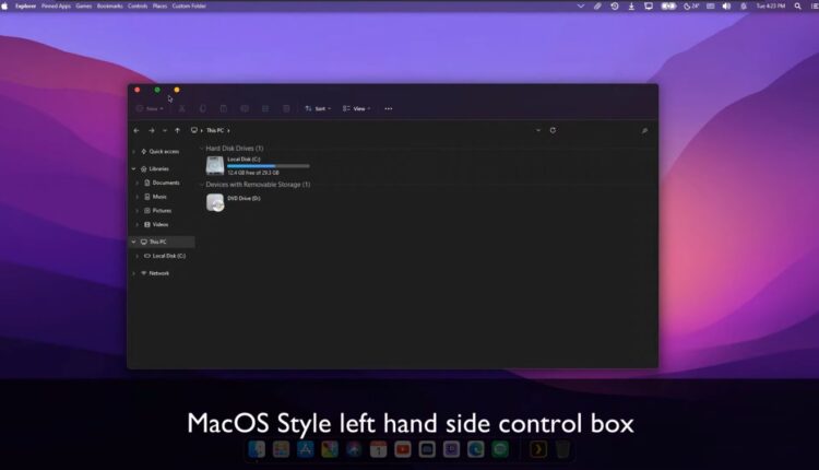 MacOS style left hand side control box