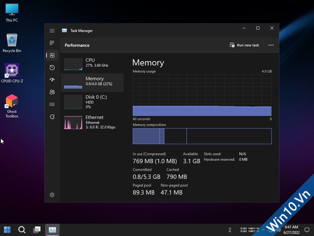 Memory usage 4GB Windows 11 Lite Ghost Spectre